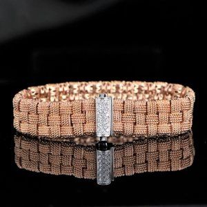 Roberto Coin 18K Rose Gold Appassionata Pave Diamond 3 Row Wheat Bracelet